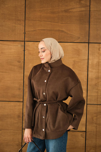 Simli Kaşe Çıtçıtlı Ceket Kahverengi