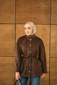 Simli Kaşe Çıtçıtlı Ceket Kahverengi