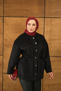 Simli Kaşe Çıtçıtlı Ceket Siyah