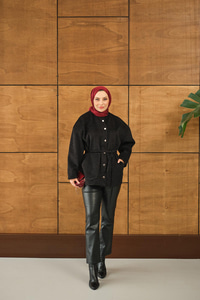 Simli Kaşe Çıtçıtlı Ceket Siyah