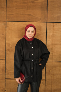 Simli Kaşe Çıtçıtlı Ceket Siyah