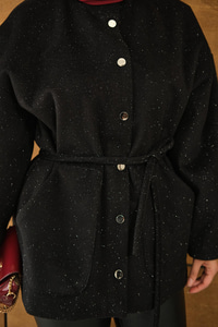 Simli Kaşe Çıtçıtlı Ceket Siyah