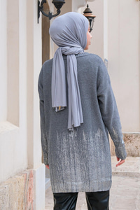 Simli Triko Kazak Gri