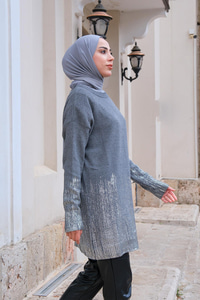 Simli Triko Kazak Gri