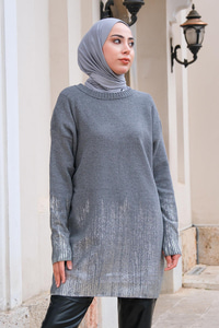 Simli Triko Kazak Gri