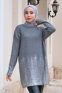 Simli Triko Kazak Gri