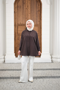 Sıralı Boncuk İşlemeli Gömlek Acı Kahve