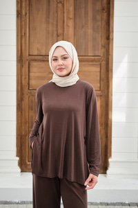 Sırt Dikiş Detay Beli Lastikli Takım Kahverengi