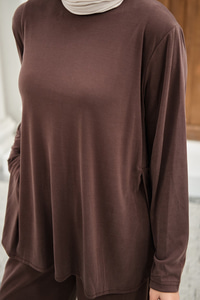 Sırt Dikiş Detay Beli Lastikli Takım Kahverengi