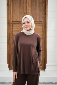 Sırt Dikiş Detay Beli Lastikli Takım Kahverengi