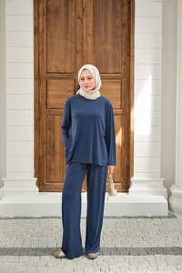 Sırt Dikiş Detay Beli Lastikli Takım Mavi