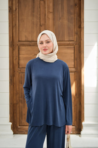 Sırt Dikiş Detay Beli Lastikli Takım Mavi