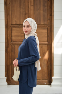 Sırt Dikiş Detay Beli Lastikli Takım Mavi