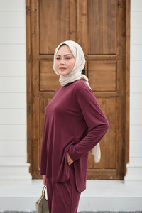 Sırt Dikiş Detay Beli Lastikli Takım Mürdüm