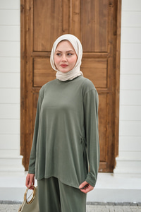 Sırt Dikiş Detay Beli Lastikli Takım Mint Yeşil