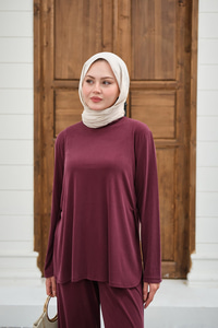 Sırt Dikiş Detay Beli Lastikli Takım Mürdüm