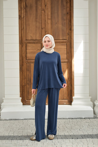 Sırt Dikiş Detay Beli Lastikli Takım Mavi