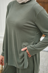 Sırt Dikiş Detay Beli Lastikli Takım Mint Yeşil