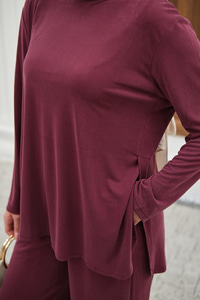 Sırt Dikiş Detay Beli Lastikli Takım Mürdüm