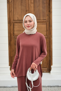 Sırt Dikiş Detay Beli Lastikli Takım Somon