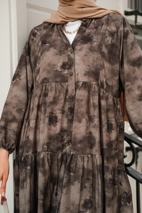 Sisli Çicek Desenli Elbise Antrasit