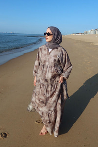 Sisli Çicek Desenli Elbise Gri