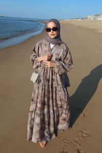 Sisli Çicek Desenli Elbise Gri