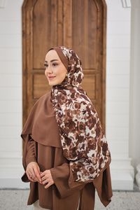 Sisli Gül Desen Şal Açık Kahve