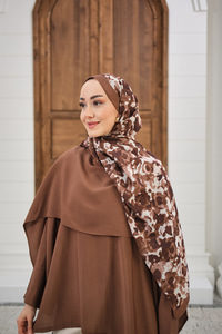 Sisli Gül Desen Şal Açık Kahve