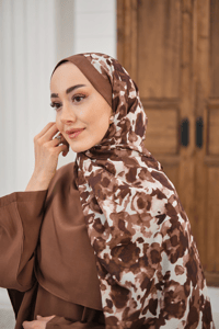 Sisli Gül Desen Şal Açık Kahve