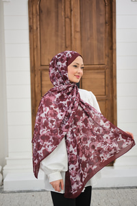 Sisli Gül Desen Şal Bordo