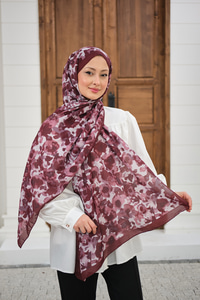 Sisli Gül Desen Şal Bordo