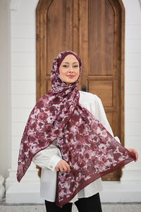 Sisli Gül Desen Şal Bordo