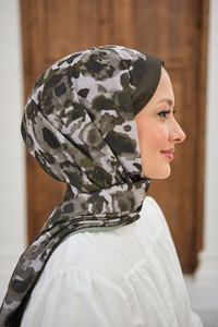 Sisli Gül Desen Şal Haki Yeşil