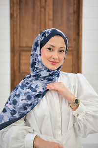 Sisli Gül Desen Şal Lacivert