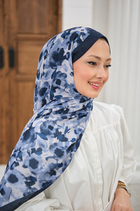 Sisli Gül Desen Şal Lacivert