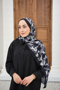 Sisli Gül Desen Şal Siyah