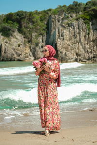 Soft Botanika Desen Elbise Fuşya