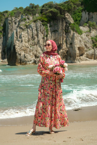 Soft Botanika Desen Elbise Fuşya