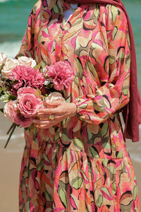 Soft Botanika Desen Elbise Fuşya