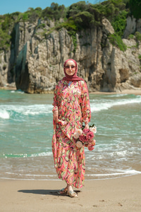 Soft Botanika Desen Elbise Fuşya