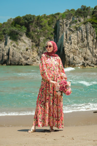 Soft Botanika Desen Elbise Fuşya