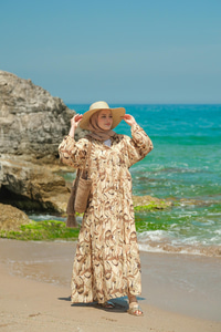 Soft Botanika Desen Elbise Krem