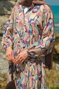 Soft Botanika Desen Elbise Mavi