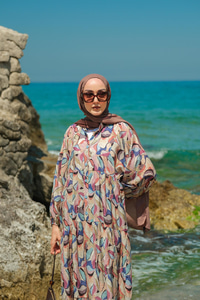 Soft Botanika Desen Elbise Mavi