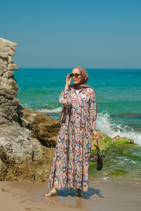 Soft Botanika Desen Elbise Mavi