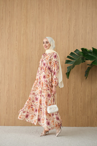 Soft Çiçek Desen Elbise Mürdüm