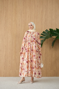 Soft Çiçek Desen Elbise Mürdüm