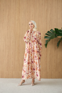Soft Çiçek Desen Elbise Mürdüm