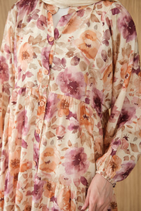 Soft Çiçek Desen Elbise Mürdüm